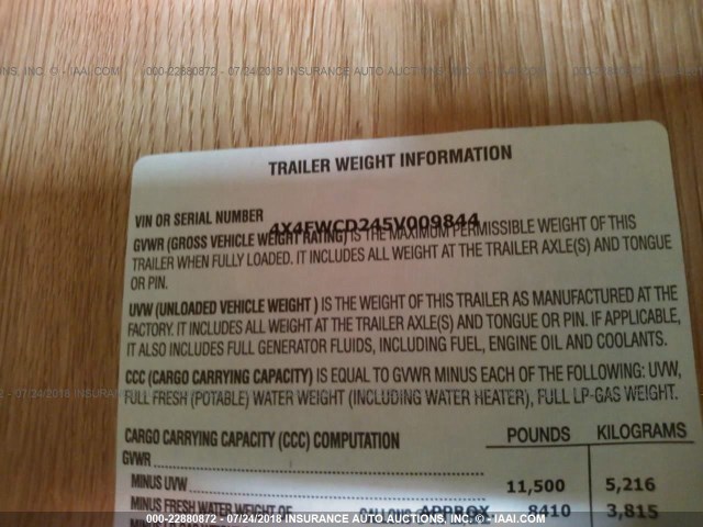 4X4FWCD245V009844 - 2005 FOREST RIVER WILDCAT  白色 照片 9