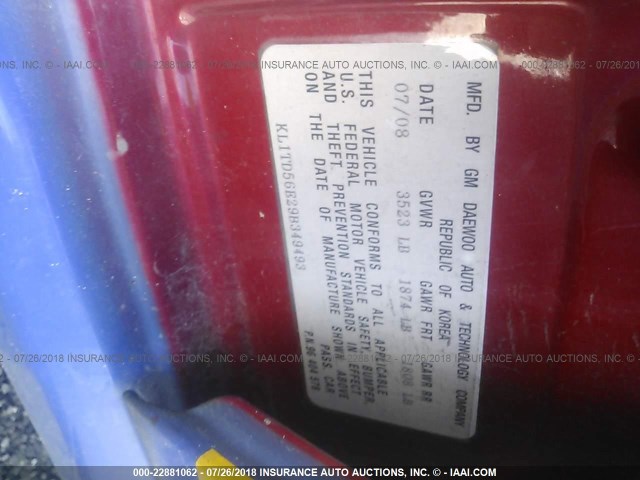 KL1TD56E29B349493 - 2009 CHEVROLET AVEO LS/LT 蓝色 照片 9