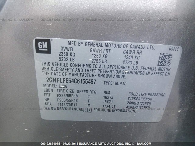 2GNFLFE54C6156487 - 2012 CHEVROLET EQUINOX LTZ TAN photo 9