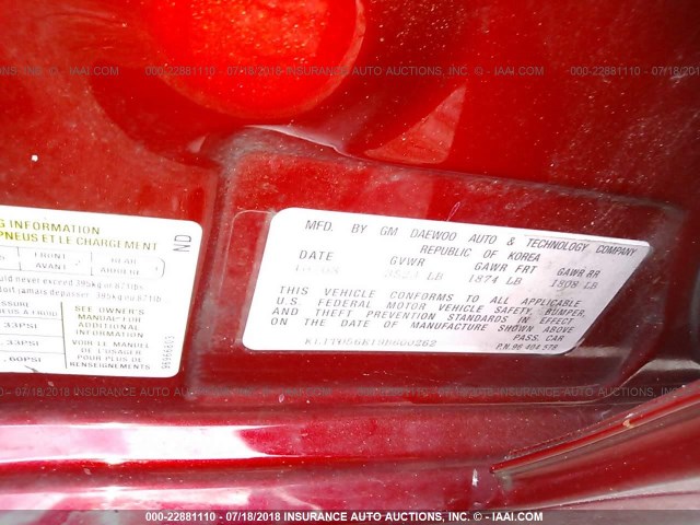 KL1TD56E19B600262 - 2009 CHEVROLET AVEO LS/LT RED photo 9