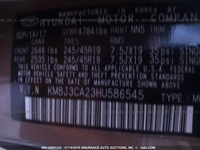 KM8J3CA23HU586545 - 2017 HYUNDAI TUCSON LIMITED/SPORT AND ECO/SE BROWN photo 9