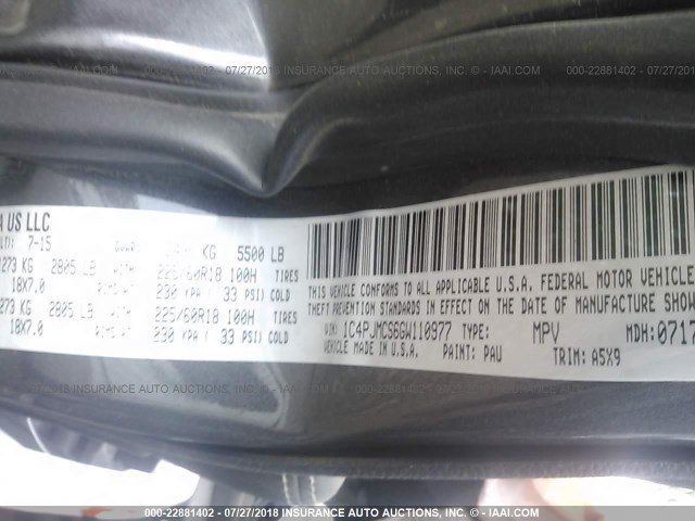 1C4PJMCS6GW110977 - 2016 JEEP CHEROKEE LATITUDE Qara foto 9