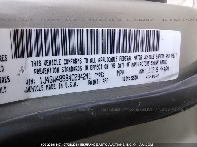 1J4GW48S84C294241 - 2004 JEEP GRAND CHEROKEE LAREDO/COLUMBIA/FREEDOM 金色 照片 9