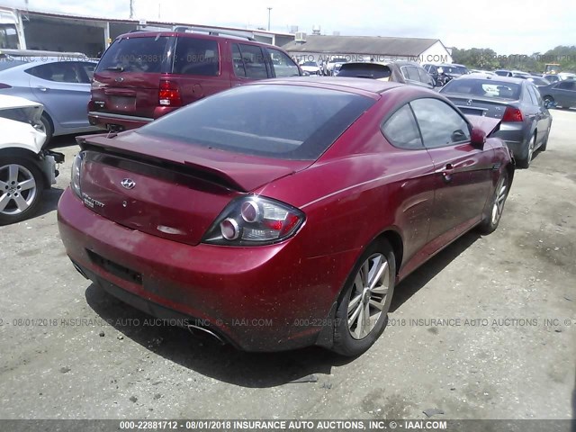 KMHHM66DX8U276058 - 2008 HYUNDAI TIBURON GS RED photo 4