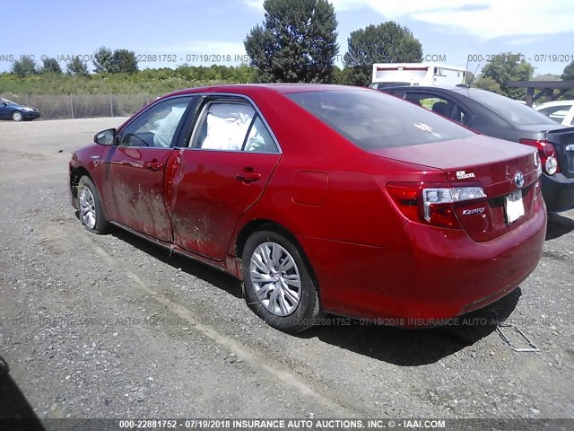 4T1BD1FK6CU061213 - 2012 TOYOTA CAMRY HYBRID/LE/XLE 红色 照片 3