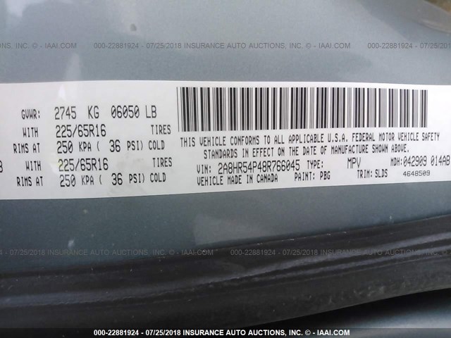 2A8HR54P48R766045 - 2008 CHRYSLER TOWN & COUNTRY TOURING BLUE photo 9