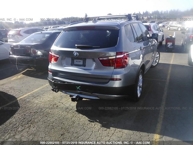 5UXWX9C55D0A14971 - 2013 BMW X3 XDRIVE28I GRAY photo 4