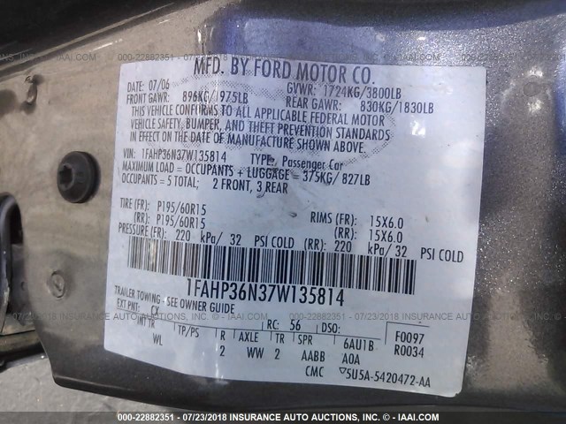 1FAHP36N37W135814 - 2007 FORD FOCUS ZXW/S/SE/SES GRAY photo 9