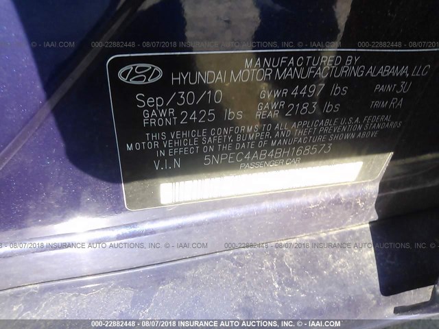 5NPEC4AB4BH168573 - 2011 HYUNDAI SONATA SE/LIMITED PURPLE photo 9