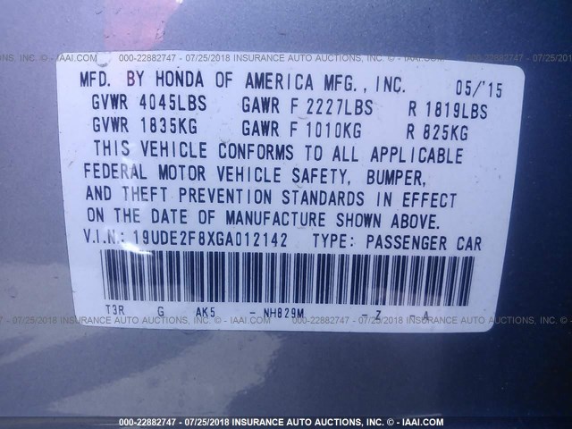 19UDE2F8XGA012142 - 2016 ACURA ILX PREMIUM STYLE/TECH STYLE SILVER photo 9