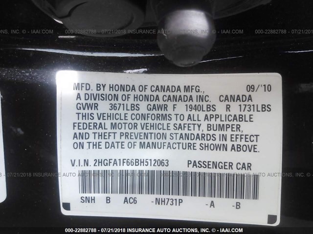 2HGFA1F66BH512063 - 2011 HONDA CIVIC LX-S 黑色 照片 9