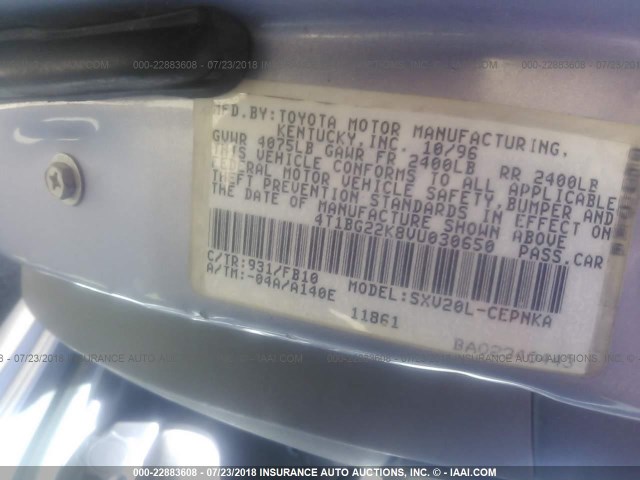 4T1BG22K8VU030650 - 1997 TOYOTA CAMRY CE/LE/XLE ღია ლურჯი ფოტო 9