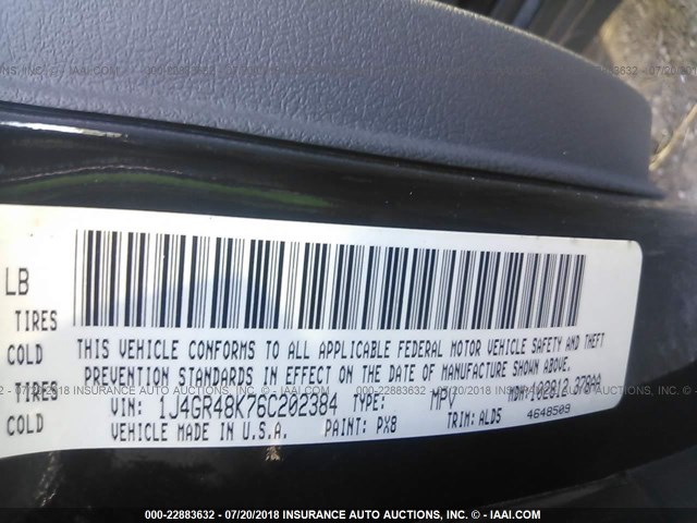 1J4GR48K76C202384 - 2006 JEEP GRAND CHEROKEE LAREDO/COLUMBIA/FREEDOM 黑色 照片 9