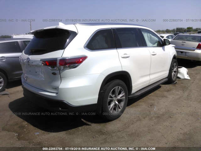 5TDKKRFH7ES012624 - 2014 TOYOTA HIGHLANDER XLE WHITE photo 4