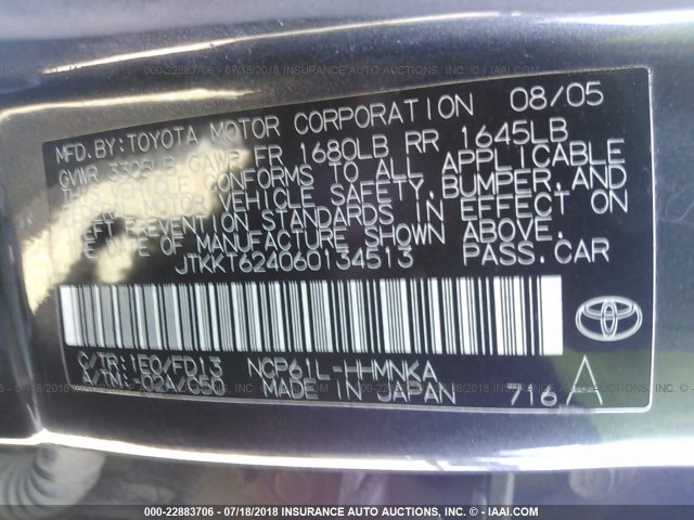 JTKKT624060134513 - 2006 TOYOTA SCION XA შავი ფოტო 9