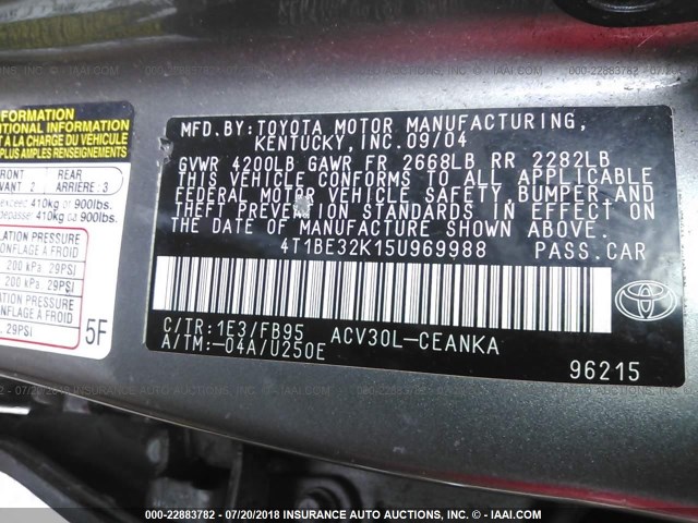 4T1BE32K15U969988 - 2005 TOYOTA CAMRY LE/XLE/SE 灰色 照片 8