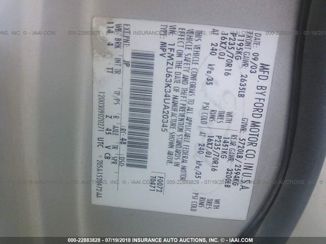 1FMZU63K34UA20345 - 2004 FORD EXPLORER XLT/XLT SPORT/NBX 灰色 照片 9