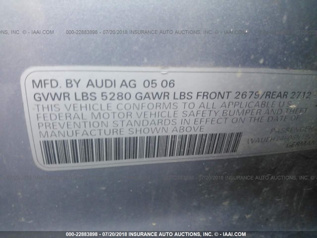 WAUEH74F06N192261 - 2006 AUDI A6 S-LINE 3.2 QUATTRO SILVER photo 9