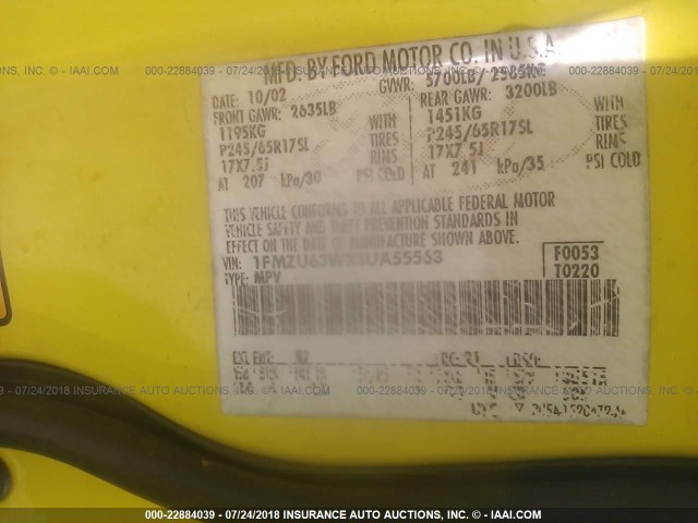 1FMZU63WX3UA55563 - 2003 FORD EXPLORER XLT/XLT SPORT/NBX 黄色 照片 9