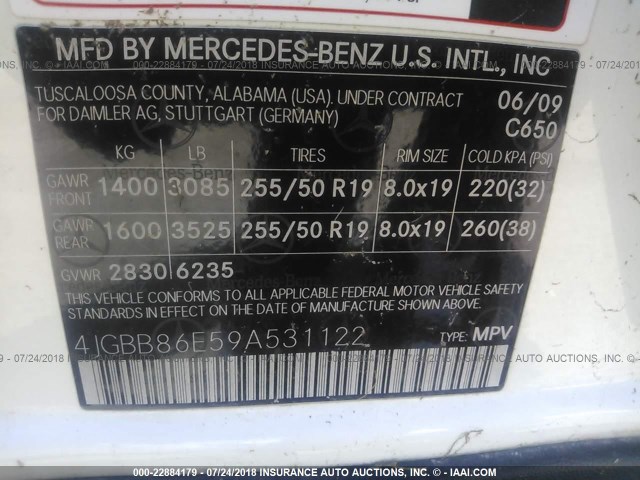 4JGBB86E59A531122 - 2009 MERCEDES-BENZ ML 350 WHITE photo 9