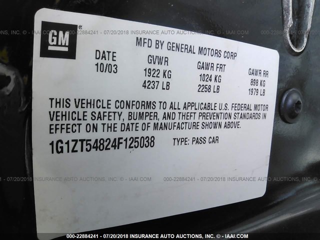 1G1ZT54824F125038 - 2004 CHEVROLET MALIBU LS BLACK photo 9