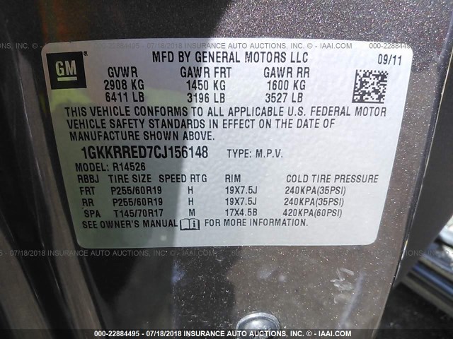 1GKKRRED7CJ156148 - 2012 GMC ACADIA SLT-1 Braun Foto 9