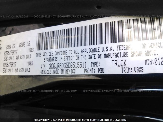 3C6JR6DG5DG515511 - 2013 RAM 1500 ST Dark Blue photo 9