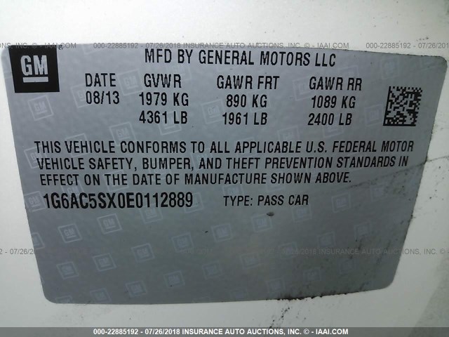 1G6AC5SX0E0112889 - 2014 CADILLAC ATS PERFORMANCE WHITE photo 9