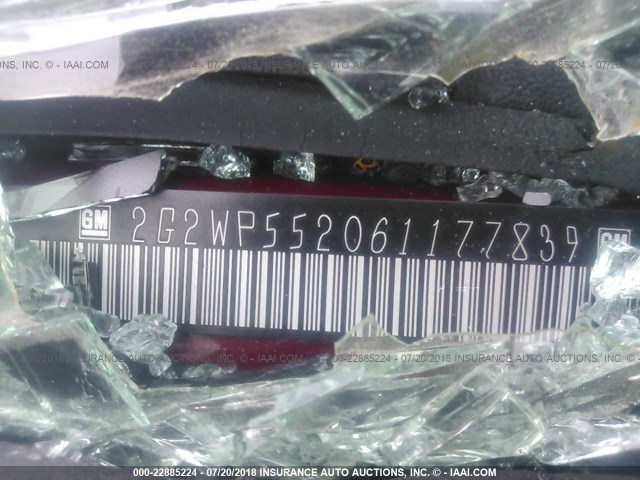 2G2WP552061177839 - 2006 PONTIAC GRAND PRIX Бордовий фото 9