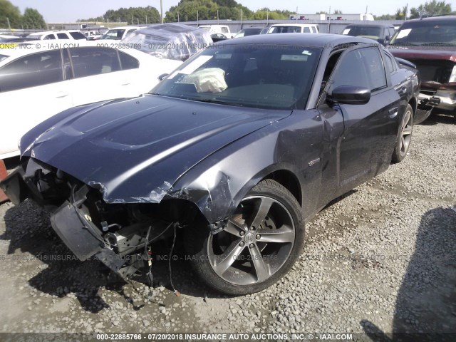 2C3CDXCT2EH311596 - 2014 DODGE CHARGER R/T GRAY photo 2