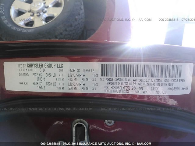 3C6UR5DLXFG511204 - 2015 RAM 2500 SLT MAROON photo 9