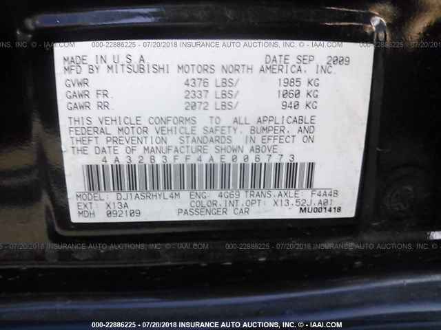 4A32B3FF4AE006773 - 2010 MITSUBISHI GALANT ES/SE BLACK photo 9