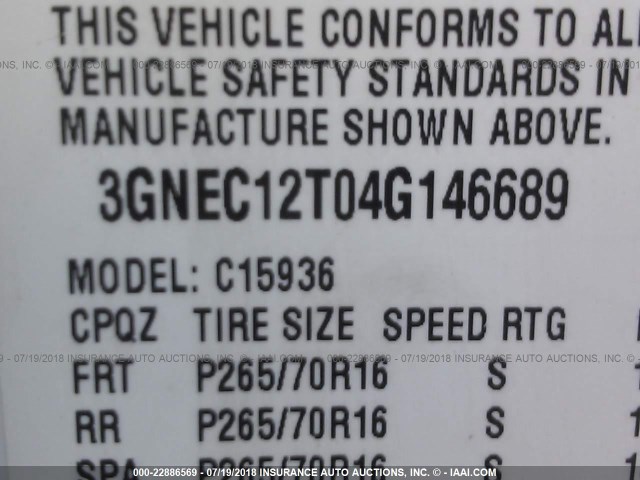 3GNEC12T04G146689 - 2004 CHEVROLET AVALANCHE C1500 WHITE photo 9