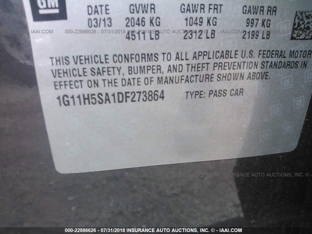 1G11H5SA1DF273864 - 2013 CHEVROLET MALIBU LTZ 灰色 照片 9