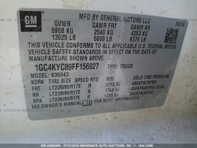 1GC4KYC89FF156927 - 2015 CHEVROLET SILVERADO K3500 WHITE photo 10