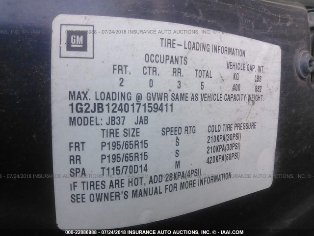 1G2JB124017159411 - 2001 PONTIAC SUNFIRE SE 蓝色 照片 9