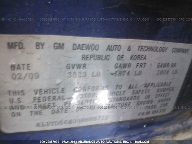 KL1TD56E39B666716 - 2009 CHEVROLET AVEO LS/LT 蓝色 照片 9