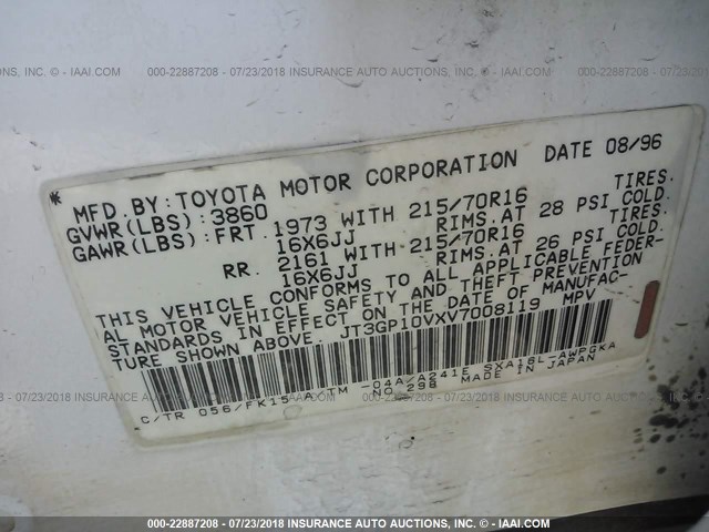 JT3GP10VXV7008119 - 1997 TOYOTA RAV4 WHITE photo 9