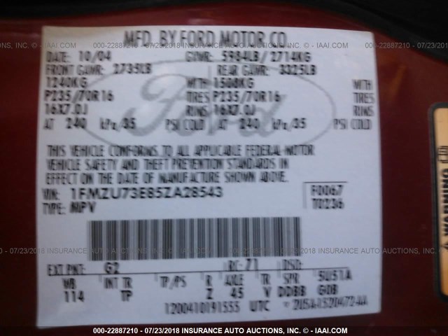 1FMZU73E85ZA28543 - 2005 FORD EXPLORER XLT/XLT SPORT/NBX 红色 照片 9