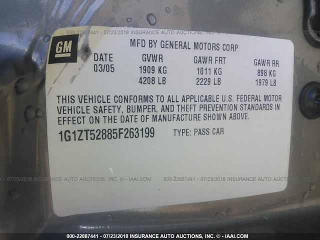 1G1ZT52885F263199 - 2005 CHEVROLET MALIBU LS GREEN photo 9