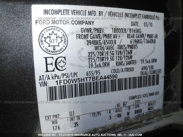 1FD0W5HT7BEA44590 - 2011 FORD F550 SUPER DUTY GRAY photo 10