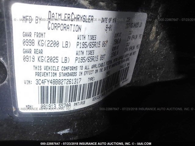 3C4FY48B82T261317 - 2002 CHRYSLER PT CRUISER CLASSIC 黑色 照片 9