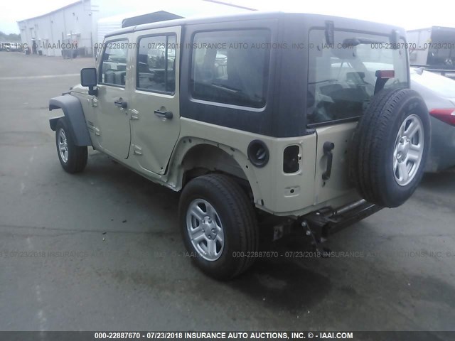 1C4BJWDGXHL672920 - 2017 JEEP WRANGLER UNLIMITE SPORT TAN photo 3