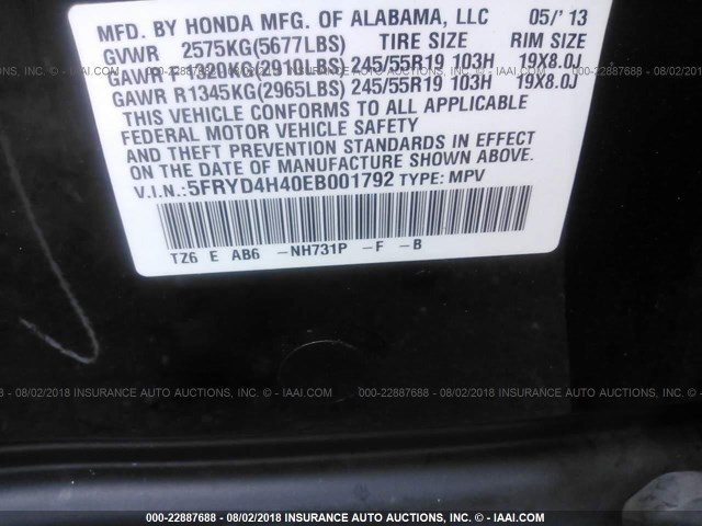 5FRYD4H40EB001792 - 2014 ACURA MDX TECHNOLOGY BLACK photo 9