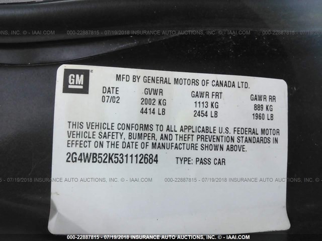 2G4WB52K531112684 - 2003 BUICK REGAL LS BLACK photo 9