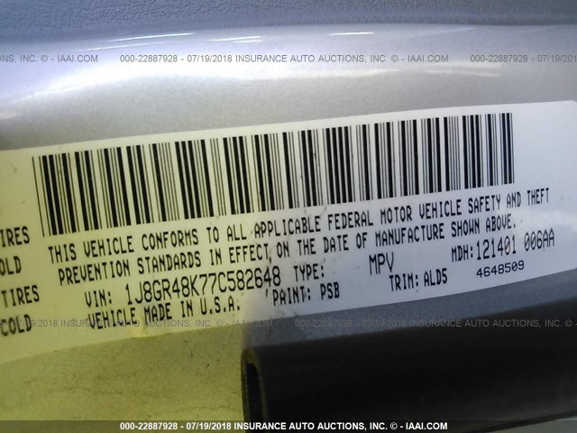 1J8GR48K77C582648 - 2007 JEEP GRAND CHEROKEE LAREDO/COLUMBIA/FREEDOM 银色 照片 9