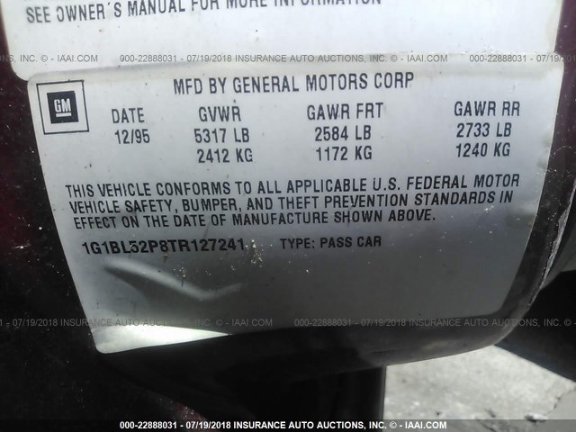 1G1BL52P8TR127241 - 1996 CHEVROLET CAPRICE / IMPALA CLASSIC/SS RED photo 9