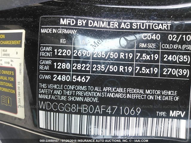 WDCGG8HB0AF471069 - 2010 MERCEDES-BENZ GLK 350 4MATIC BLACK photo 9