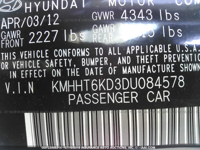 KMHHT6KD3DU084578 - 2013 HYUNDAI GENESIS COUPE 2.0T WHITE photo 9