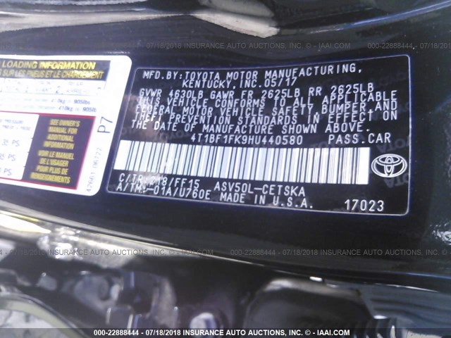 4T1BF1FK9HU440580 - 2017 TOYOTA CAMRY LE/XLE/SE/XSE 黑色 照片 9